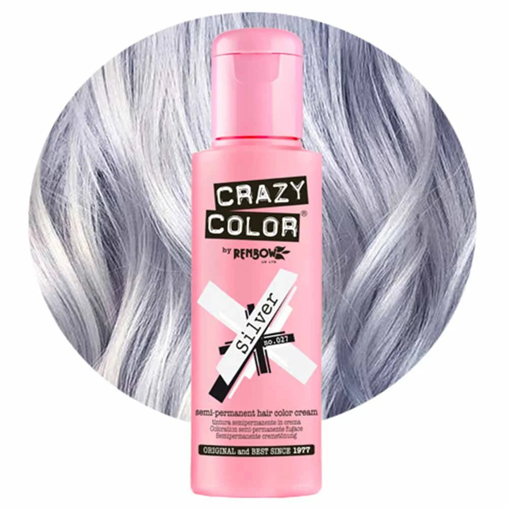 Crazy Color Semi Permanent Vegan Hair Colour Cream - Silver - 100ml