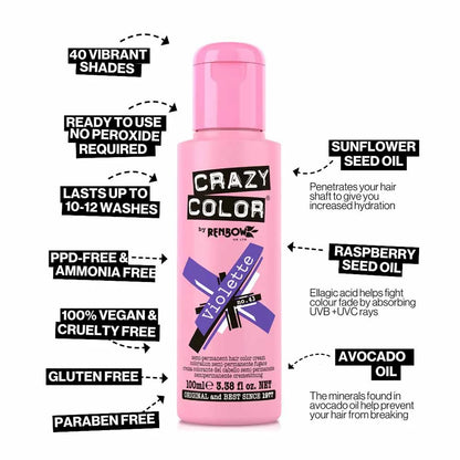 Crazy Color Semi Permanent Vegan Hair Colour Cream - Violette 43 - 100ml