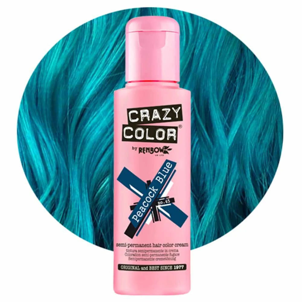 Crazy Color Semi Permanent Vegan Hair Colour Cream - Peacock Blue - 100ml