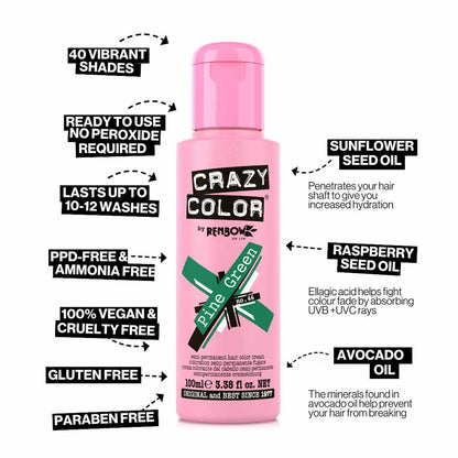 Crazy Color Semi Permanent Vegan Hair Colour Cream - Pine Green - 100ml
