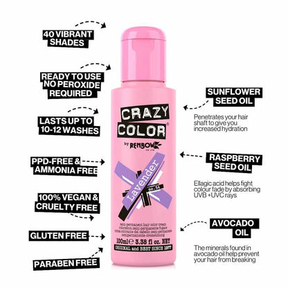 Crazy Color Semi Permanent Vegan Hair Colour Cream - Lavender - 100ml