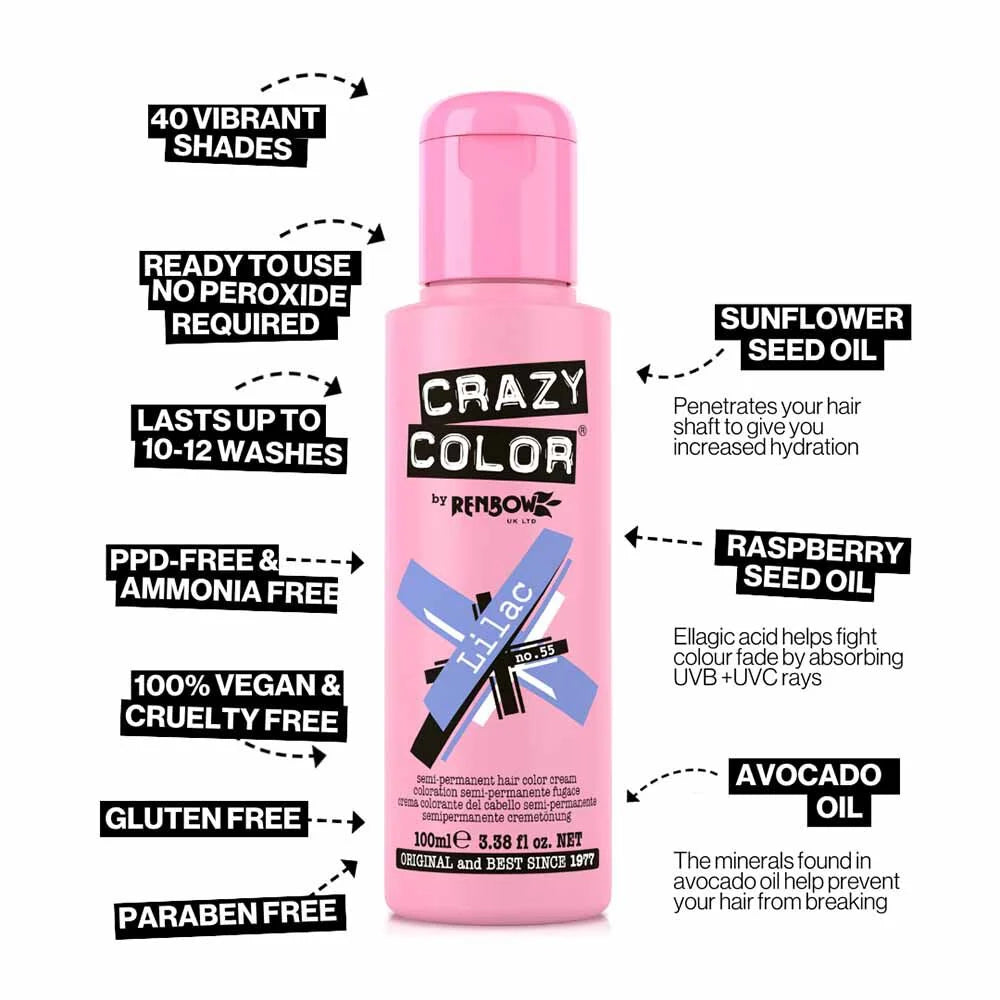 Crazy Color Semi Permanent Vegan Hair Colour Cream - Lilac - 100ml