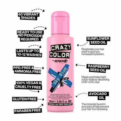 Crazy Color Semi Permanent Vegan Hair Colour Cream - Sky Blue 59 - 100ml