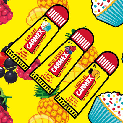 Carmex Lip Balm Minis - 3 Pack Wild Berry / Cup Cake / Tropical