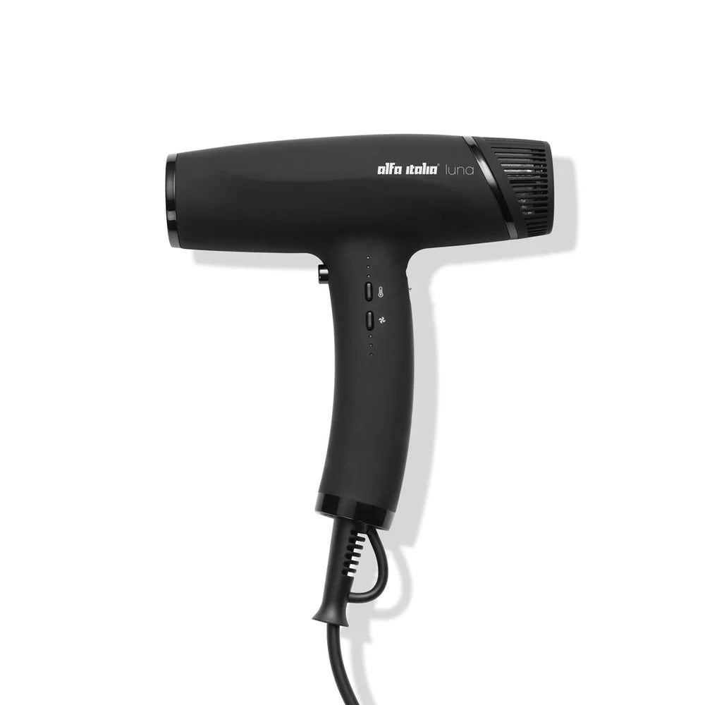 Alfa Italia Luna Hybrid Pro Smart Dryer in Black/Black, as used in Revive Hair Artists salon in Codsall