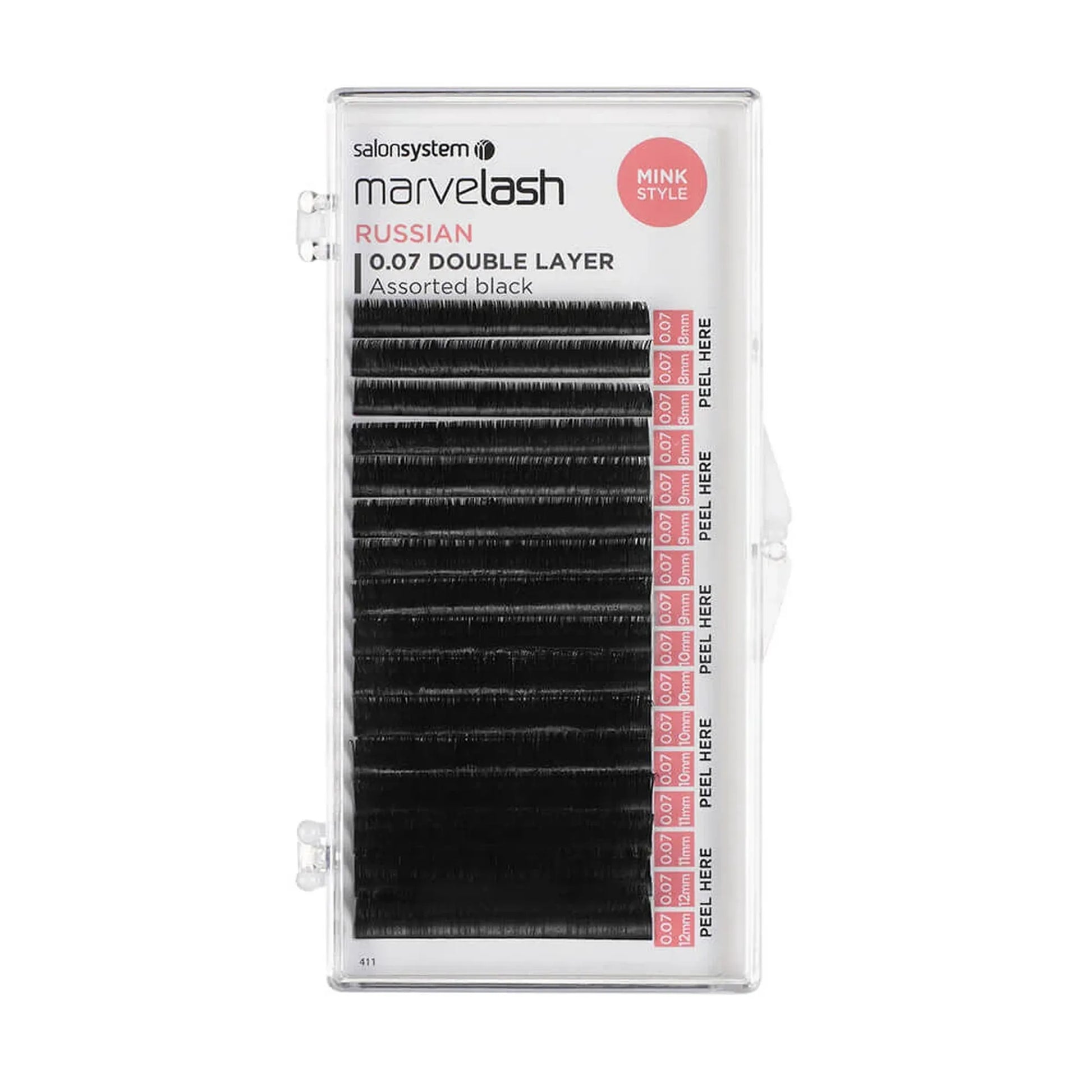 Marvelash false eyelashes packaging with black lashes on a white background