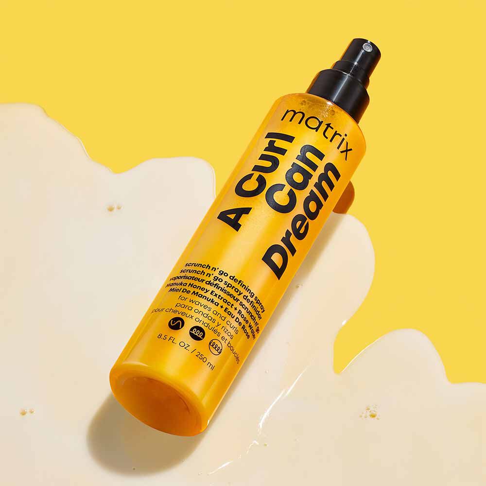 Matrix Total Results A Curl Can Dream Scrunch N' Go Defining Spray 250ml On Yellow Background