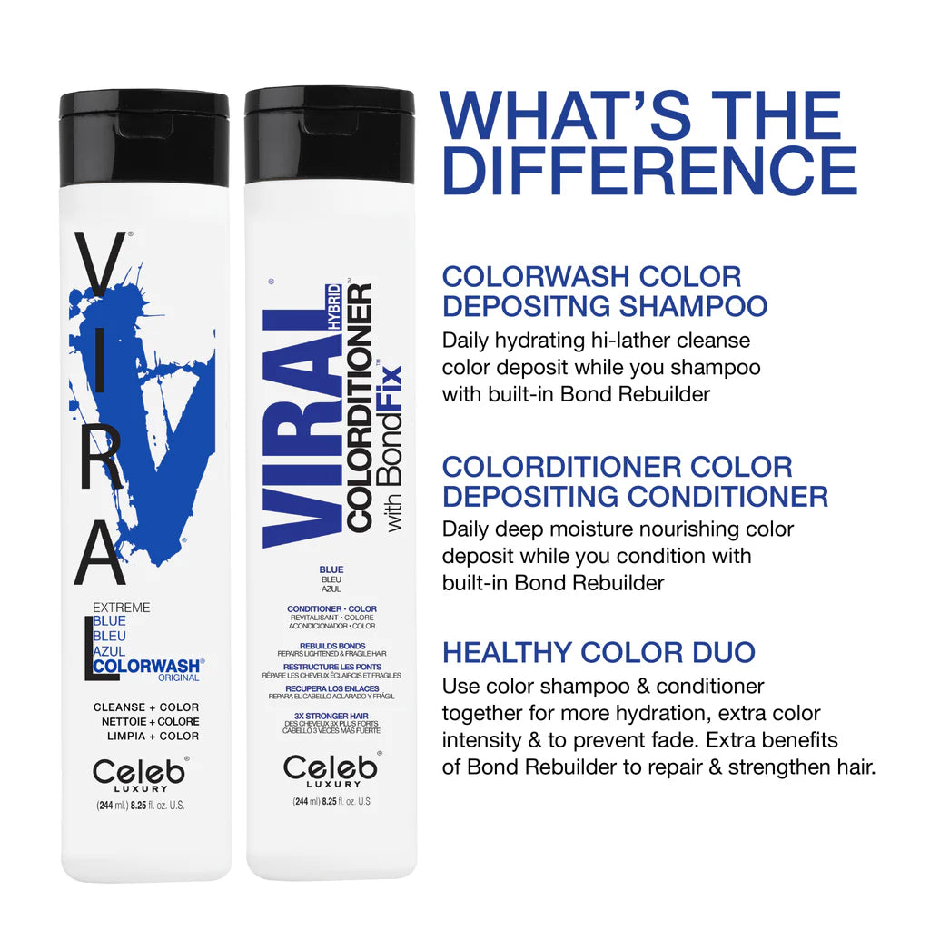 Celeb Luxury Viral Shampoo Colorwash Vegan Shampoo -  Extreme Blue - 244ml