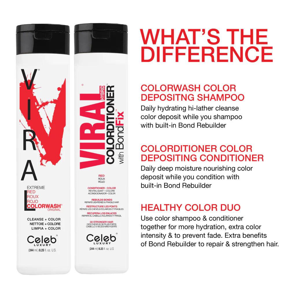 Celeb Luxury Viral Shampoo Colorwash Vegan Shampoo -  Extreme Red - 244ml