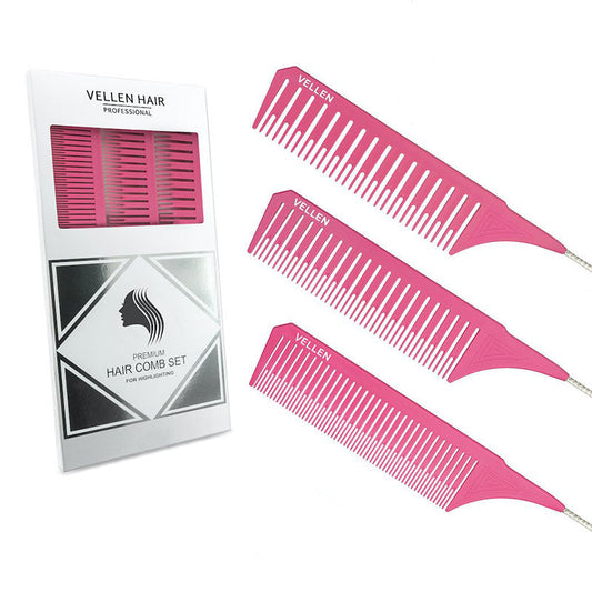 Vellen Hair Tail Comb Set Pink 3 x Sizes