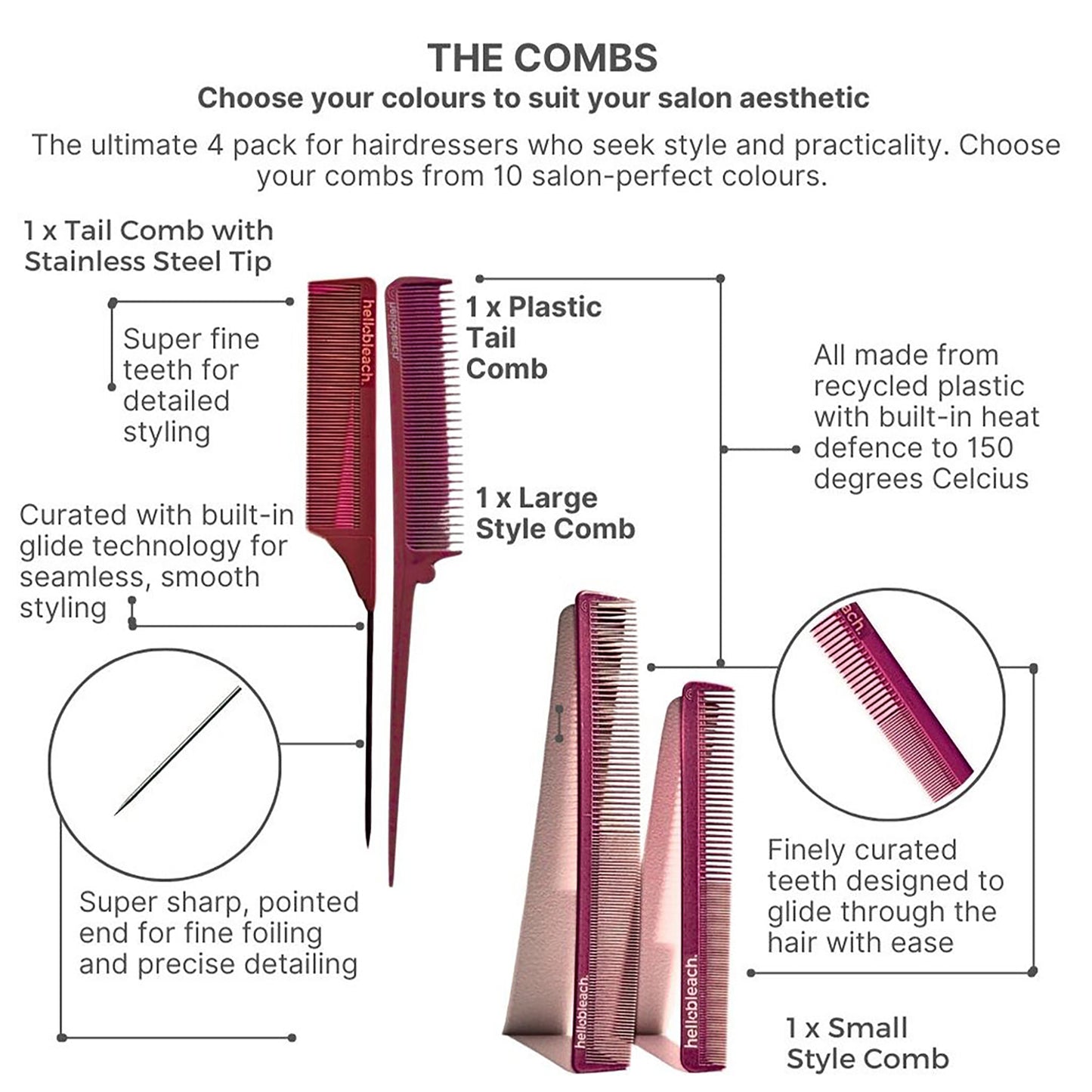 Hello Bleach Small Style Comb Burgundy