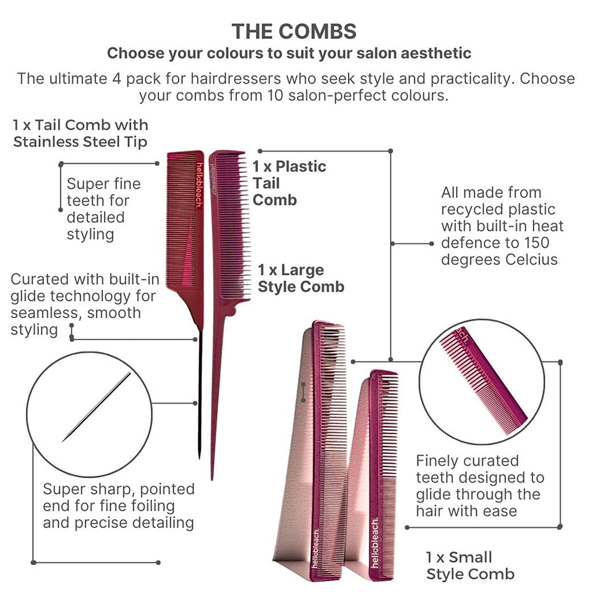 Hello Bleach Small Style Comb Burgundy