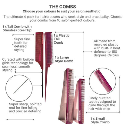 Hello Bleach Tail Comb with Stainless Steel Tip Coral