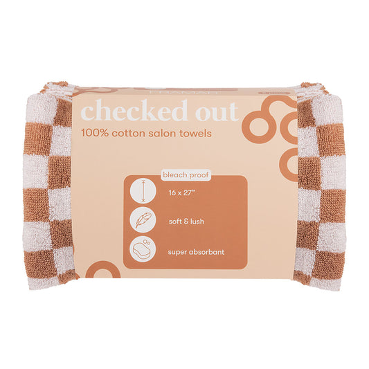 Framar Tan and White Checked Out Salon Towels 6 Pack