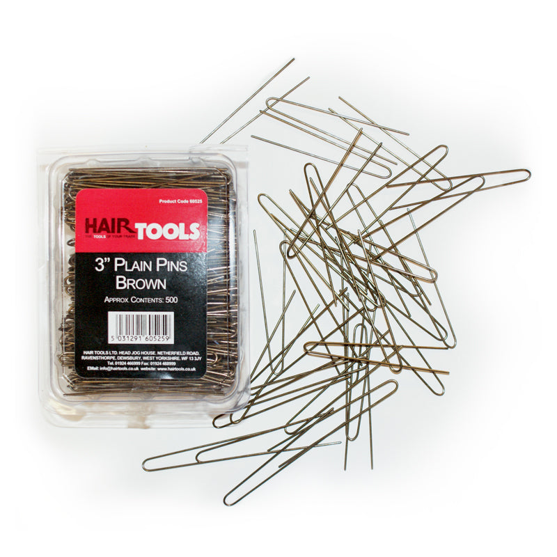 Hair Tools Plain Pins 3" Brown x 500