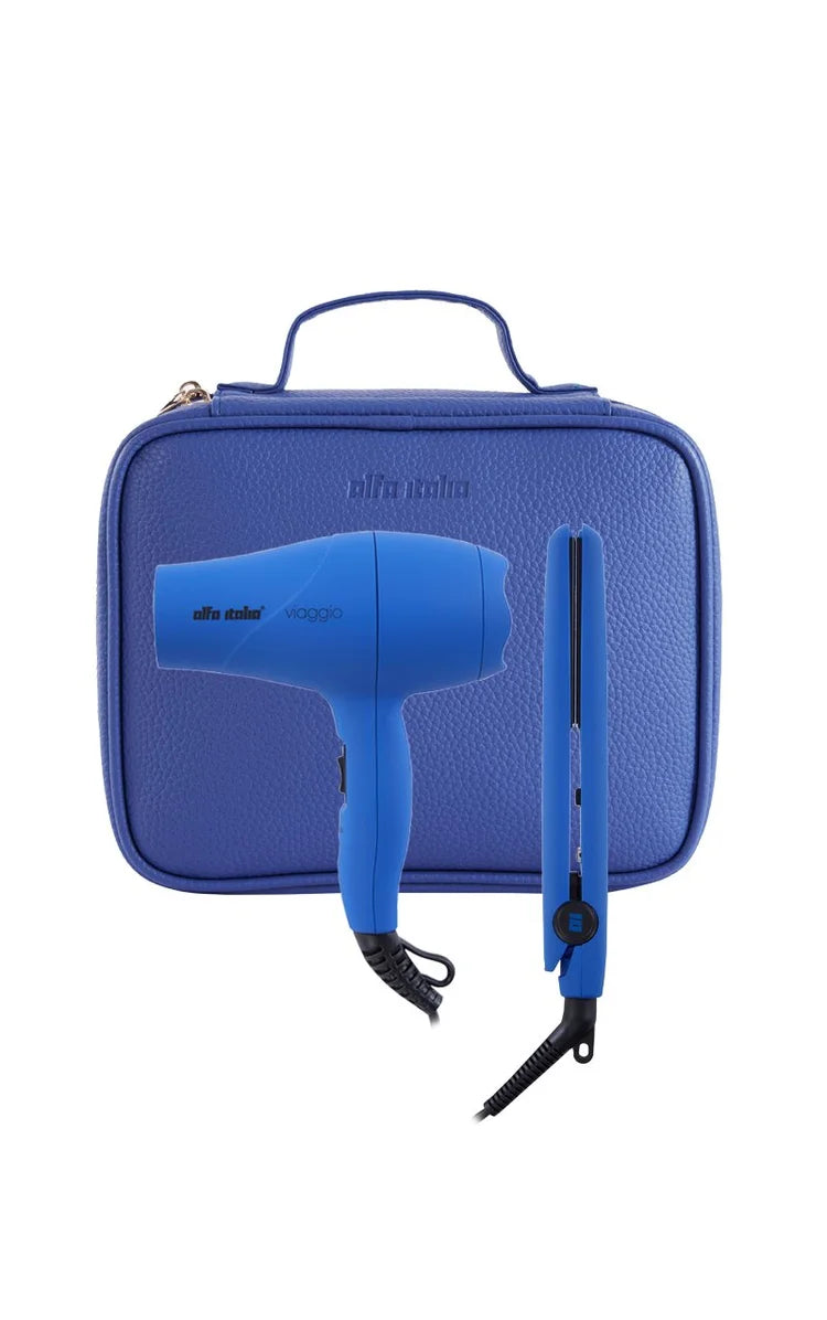 Alfa Italia Viaggio Hair Dryer & Straightener Travel Set -  Azzurro